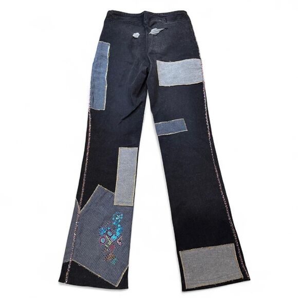 Y2K Basix II Patchwork Jeans Beaded Embroidered Flare Size 4 - Picture 4 of 8